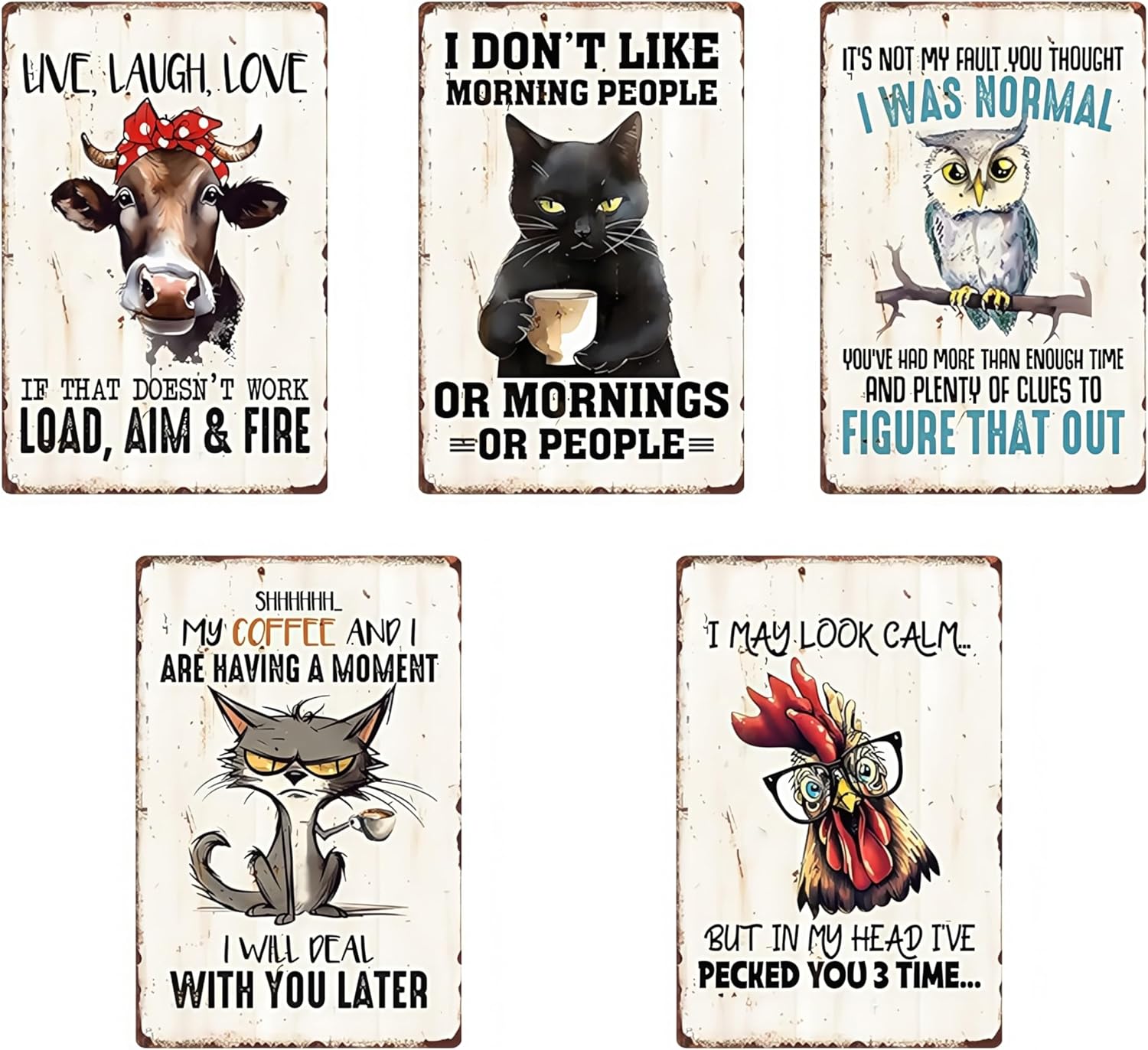 Skiennix Funny Animal Metal Wall Art - Sarcastic Chicken Quote Rusted Tin Sign for Bar & Man Cave Decor | Black