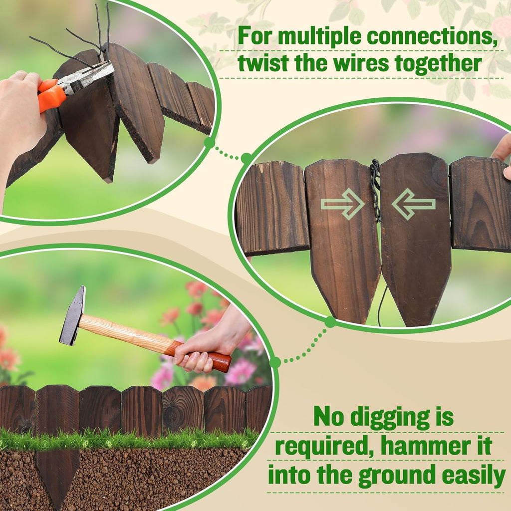 Sturdy Landscape Edging by [Brand Name] - 9.6ft Anti-Corrosive Wood Garden Border for Flower Beds & Paths