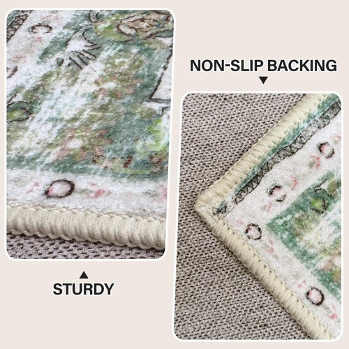 Vhong Boho Area Rugs Vintage Washable Modern Neutral Large Carpet Sage Green 4×6 High Traffic Rugs for Dinning Room Living Room Bedroom Farmhouse Non Slip
