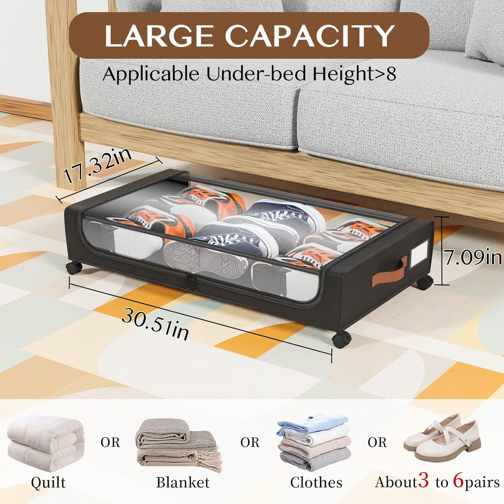 UnderBed Storage by [Brand Name] - XXL 60L Clear Lid Containers with Wheels | 2 Pack for Clothes, Shoes, and More