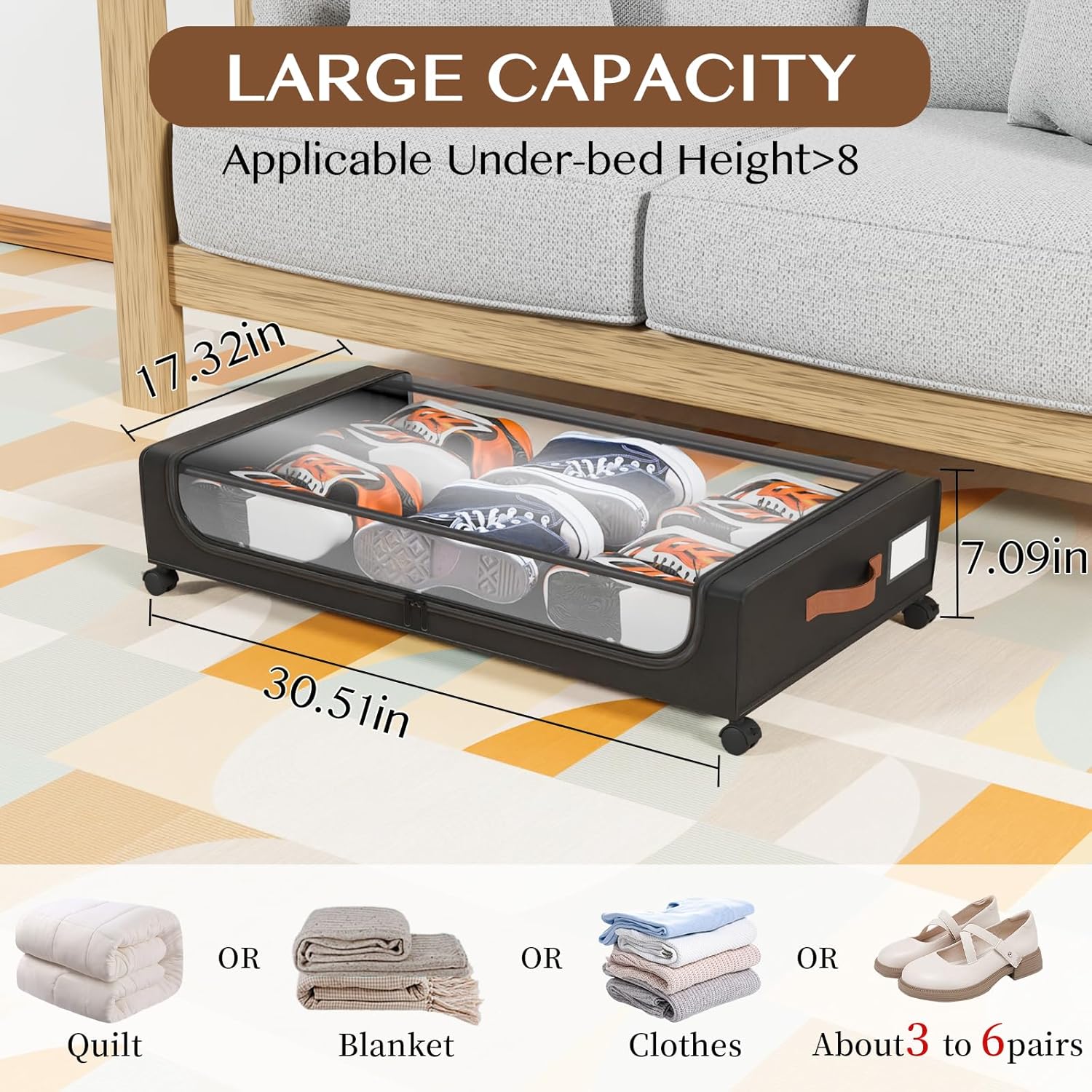UnderBed Storage by [Brand Name] - XXL 60L Clear Lid Containers with Wheels | 2 Pack for Clothes, Shoes, and More