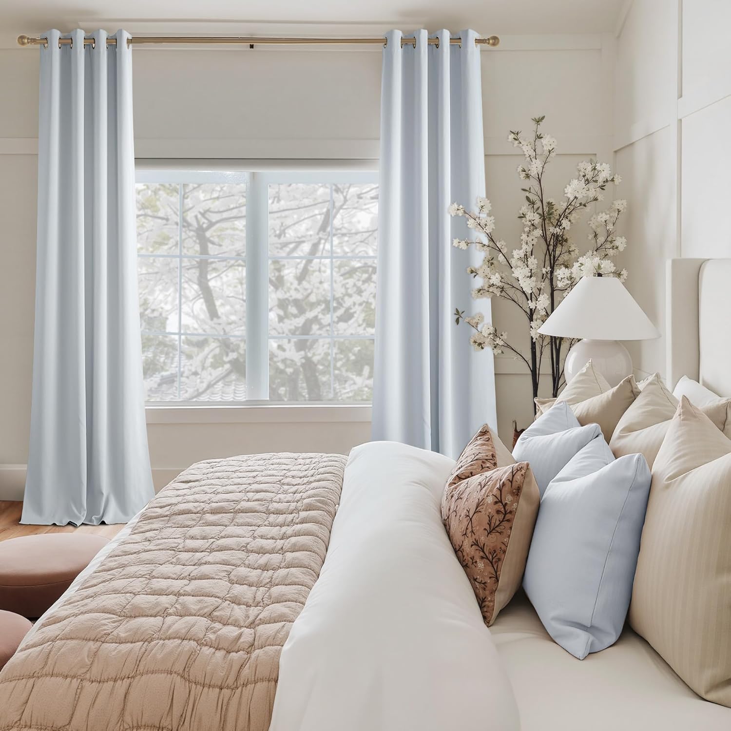NICETOWN Room Darkening Curtains - Greyish White Drapery Panels, 52" x 84" for Ultimate Light Control