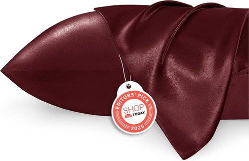 Bedsure Satin Pillowcase - Luxurious Burgundy Silk for Hair & Skin | 20x26 Inches, 2-Pack with Envelope Closure