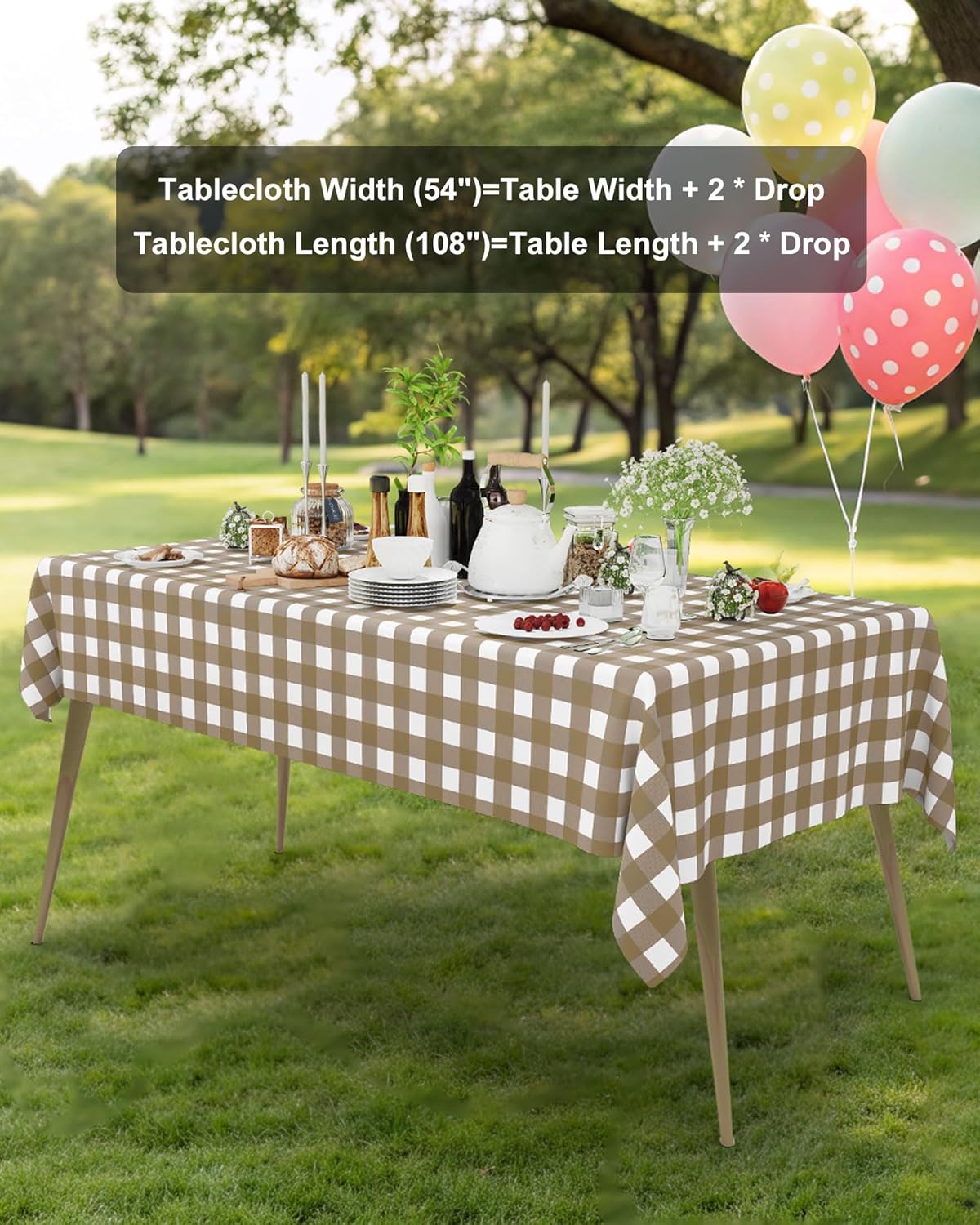 Smiry Gingham Disposable Tablecloths - Waterproof 54 x 108 Inch Khaki & White Checkered Covers for Parties & Outdoor Events