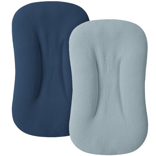 MairMore Muslin Baby Cover - Soft & Breathable 100% Cotton Lounger Slipcover | Neutral, Pack of 2 (Dark Blue)