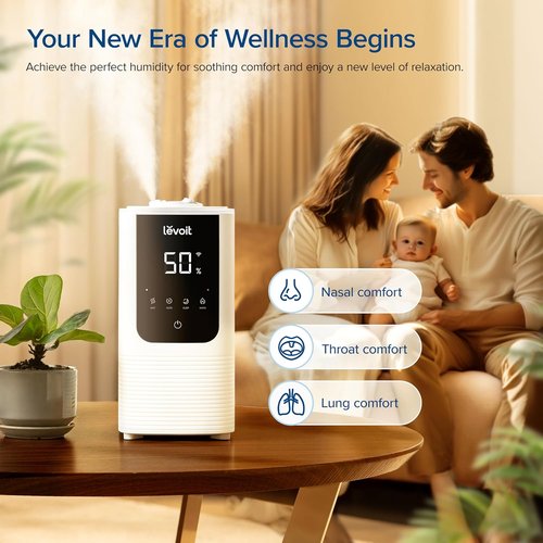 LEVOIT Humidifier - Smart Warm & Cool Mist for Large Rooms | Auto Humidity Control, Quiet Operation, 4.5L White