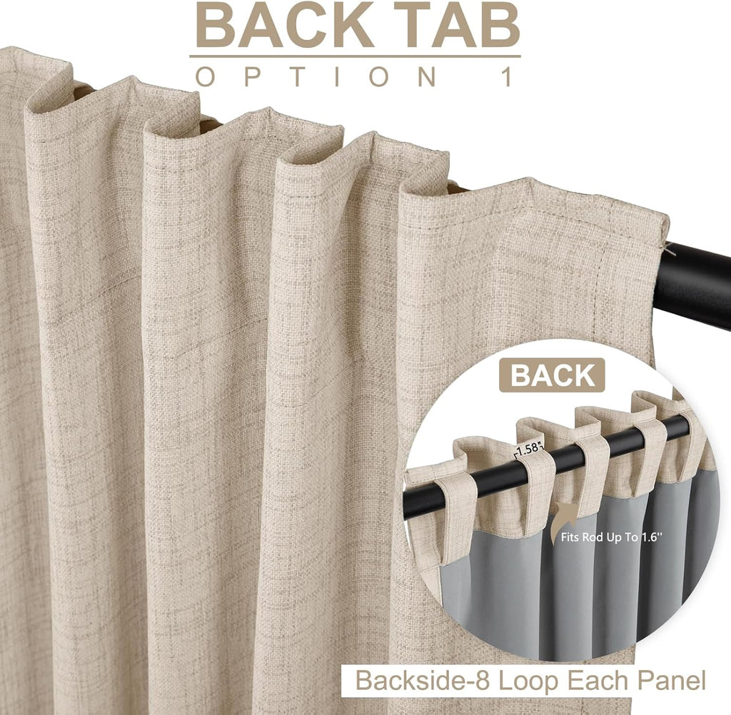 Skiennix 100% Blackout Linen Curtains - Thermal Insulated Drapes, 50" W x 120" L, Oatmeal - 2 Panels Set