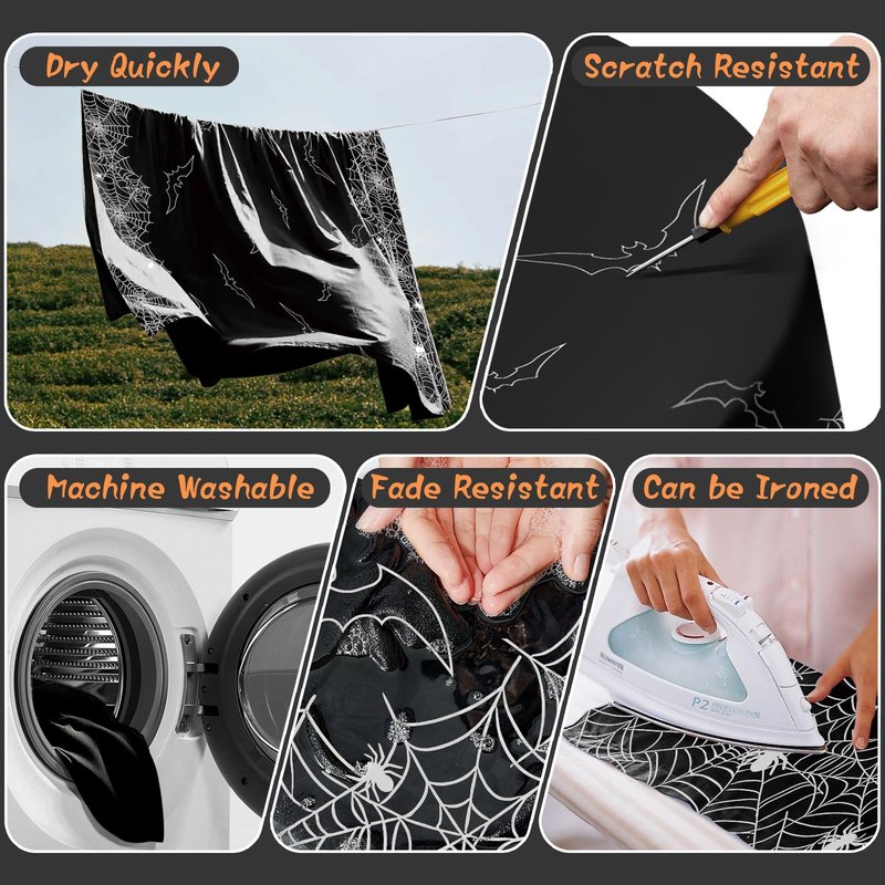 QIALETS Halloween Tablecloth Round 70 inch Black Spider Web Hollow Bat Cobweb Table Covers for Outdoor Indoor Party Decorations