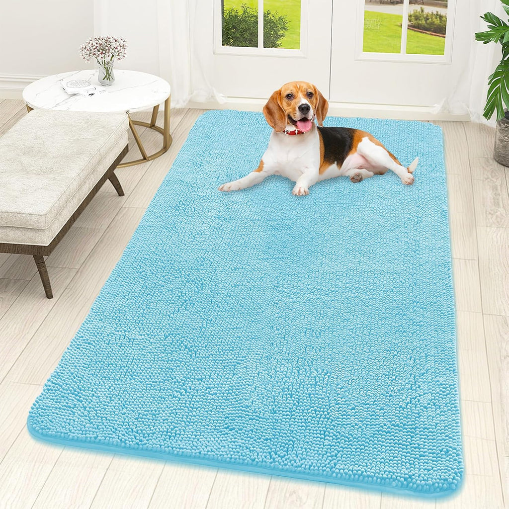 OLANLY Dog Door Mat - Absorbent Non-Slip Washable Chenille Mat for Muddy Paws | 59x32, Blue