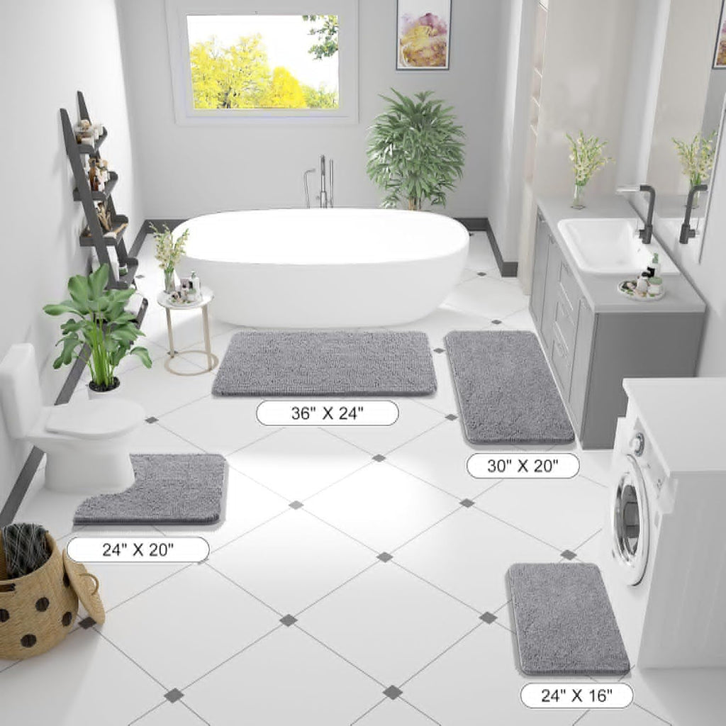 OLANLY Bathroom Rugs - Extra Soft Chenille Bath Mats with Rubber Backing | 35x24 Inches, Quick Dry, Grey