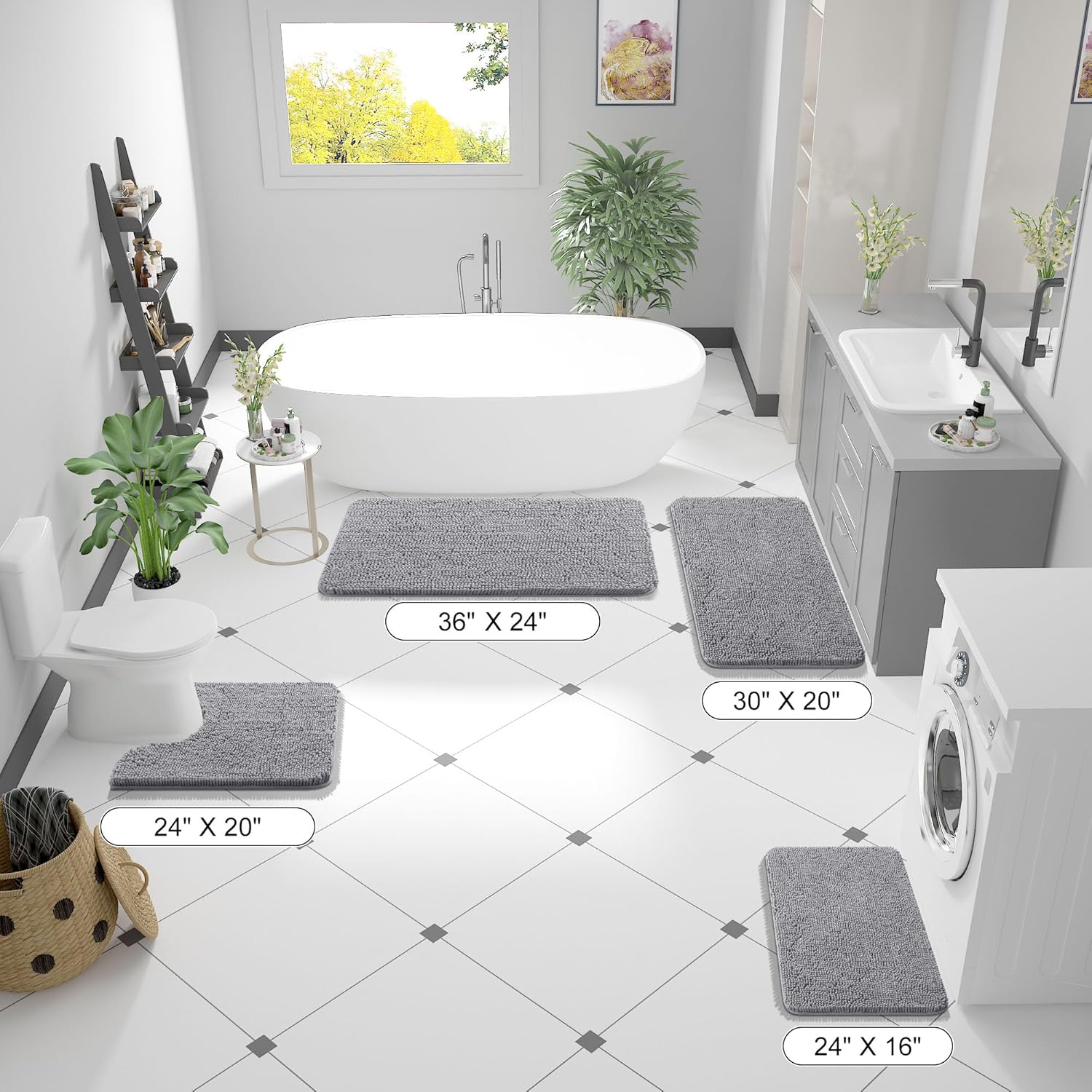 OLANLY Chenille Bath Rugs - Extra Soft & Absorbent | Quick-Dry, Machine Washable, 32x20, Grey