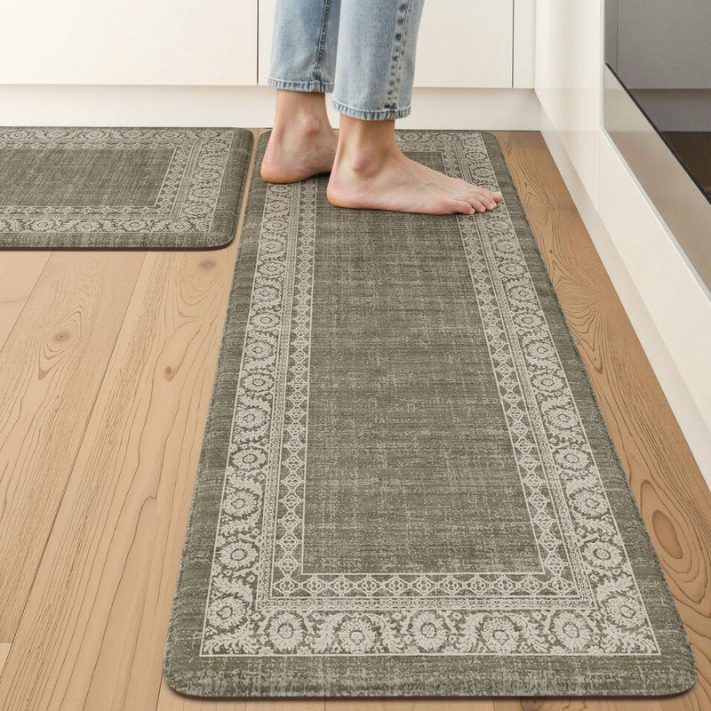 LEEVAN Kitchen Mats Cushioned Anti Fatigue Sets of 2,Blue Non Slip Waterproof Kitchen Mats for Floor,Memory Foam Striped Comfort Kitchen Floor Mat for Sink,Laundry,Home,Office,Desk(17"x29"+17"x47")