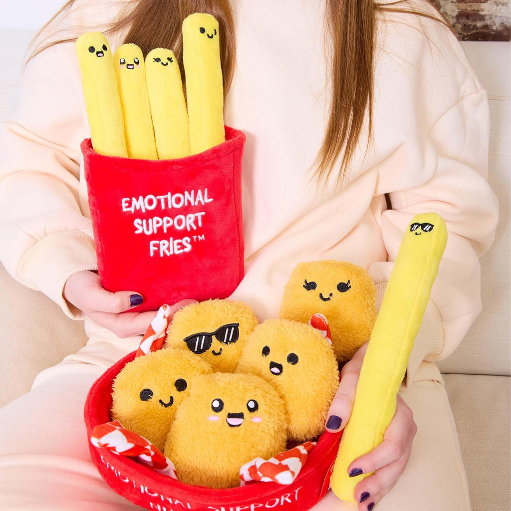 Relatable Emotional Support Fries | Cuddly Plush Toys - 5 Squishy Stuffed Animals with Basket