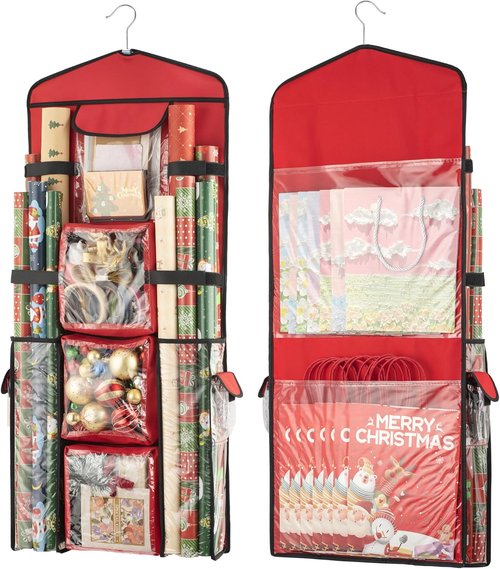 EXLIFBAG Gift Wrap Organizer - Double-Sided Hanging Storage for Wrapping Paper & Bags