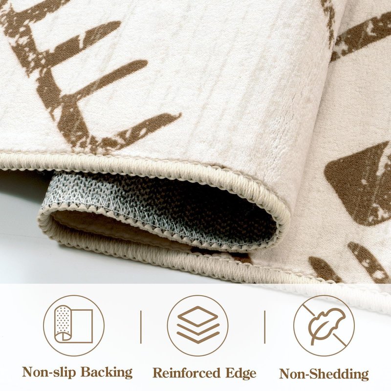 LIVEBOX Western 5x7 Area Rug, Beige Washable Rugs for Living Room Bedroom, Non Slip Moroccan Tribal Rug Low Pile Geometric Soft Boho Area Rugs Diamond Carpet for Dining Room, Nursery Room, Playroom