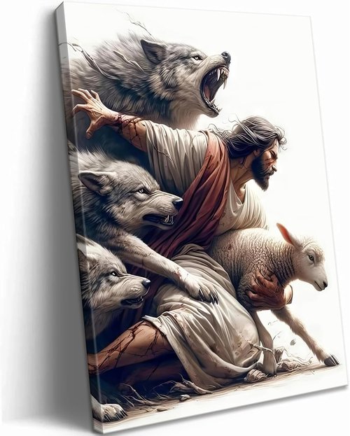 MALEDO Jesus and Lamb Canvas Wall Art - Christian Picture Decor for Living Room & Bedroom