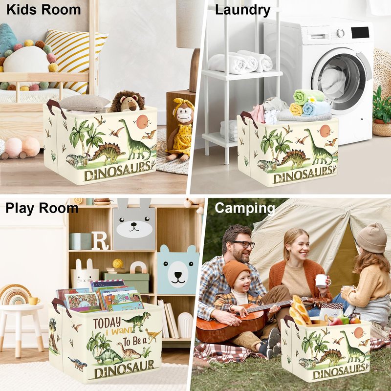 Clastyle Large Dinosaur Kid Storage Basket Baby Laundry Hamper Palm Tree Boy Gift Toy Box Collapsible Clothes Organizer Nursery Bin for Bedroom, Pterosaur, 40*30*30 cm