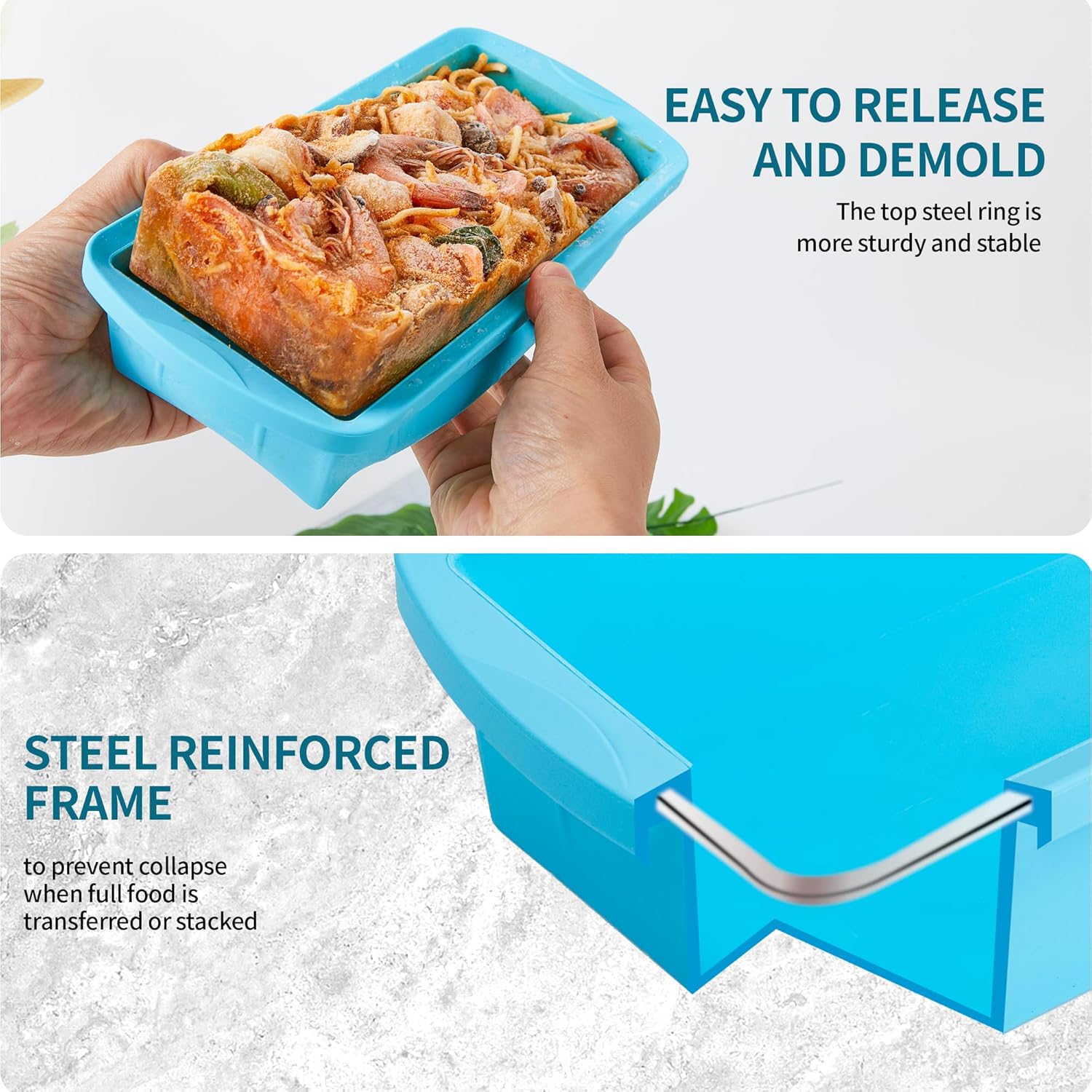 Skiennix Silicone Freezer Tray - 2 Pack Large Ice Cube Molds for Perfect Soup Portions | Oven & Dishwasher Safe
