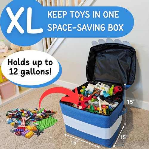 STARSIKO XXL Toy Storage Organizer with Play Mat – Dinosaur & Monster Storage Bag/Box for Kids, Boys, Nursery, Playroom – Toy Chest Basket for Building Bricks & Blocks 15x15x15