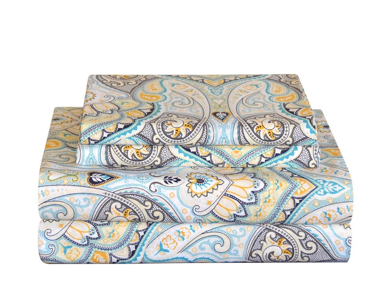Pointehaven Bedding 4 Pieces King 100% Cotton Percale Sheets- Printed Bed Sheet & Pillowcase Sets- Soft Cotton Bed Sheets Set- Fits Mattress 19 inches Deep Pocket (King, Cypress)