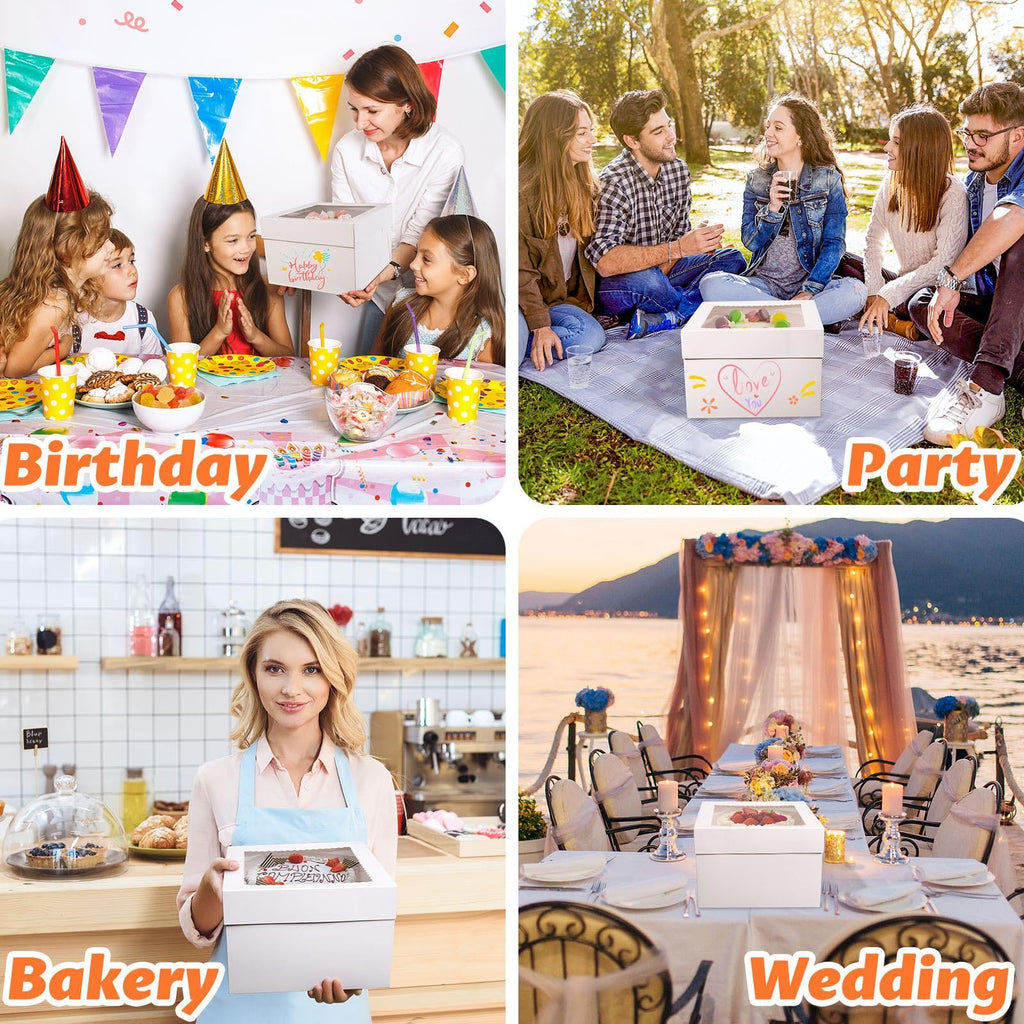 AZLTC Cake Boxes 10x10x8 Inch White with Window, Bakers Bread Box Containers for Dessert, Pastry, Cookie, Bento, Birthday, Wedding, Cake Decoration Supplies for bakery or Gift Giving (10X10X8)
