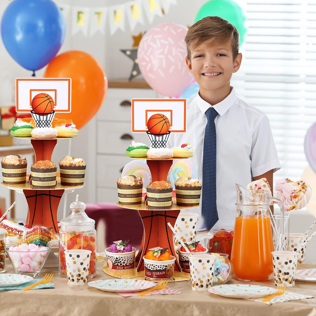 Nuenen Basketball Cupcake Stand - 3-Tier Sports Theme Party Decor for Birthday Celebrations