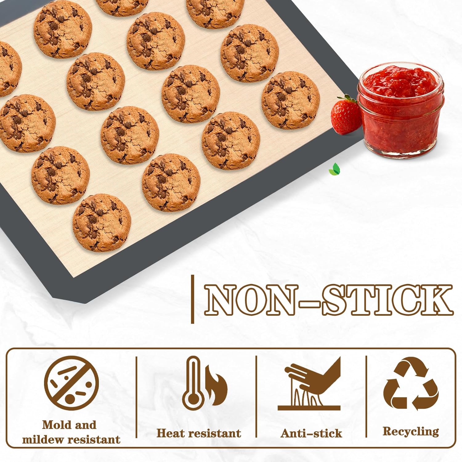 Ninsula Silicone Baking Mats - Non-Stick Reusable 2-Pack | 16.5"x11.6" Food Safe Sheets for Cookies, Bread, Pizzas