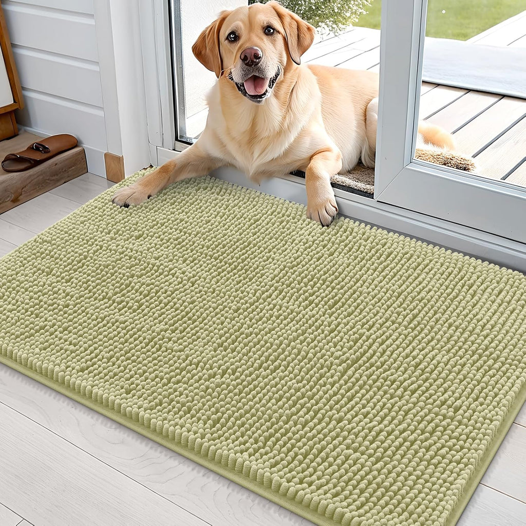 OLANLY Dog Door Mat - Absorbent Non-Slip Chenille Mat for Muddy Paws | 36x24, Quick Dry, Vanilla