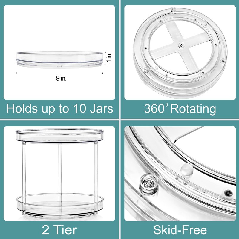 Sorbus 9 Inch 2 Tier Clear Lazy Susan Organizer, Turntable Organizer for Spice Organization for Cabinet, Lazy Susan Turntable for Kitchen, Home, Office, Closet, Classroom, Laundry Room Organization