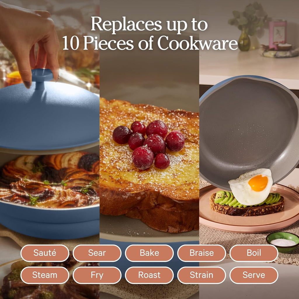 Our Place Always Pan 2.0 - 10.5” Nonstick Ceramic Cookware | Versatile 10-in-1 Frying & Sauté Pan | Safe for All Cooktops & Ovens up to 450°F | Blue Salt