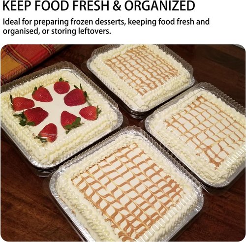 8x8 Square Aluminum Baking Cake Pans by [Brand Name] - Clear Plastic Lids for Easy Storage | Disposable Foil Trays