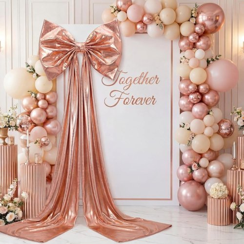 Giant Shiny Bow Decoration - 82-Inch Extra Large Rose Gold Bow with Wire Support for Weddings & Parties
