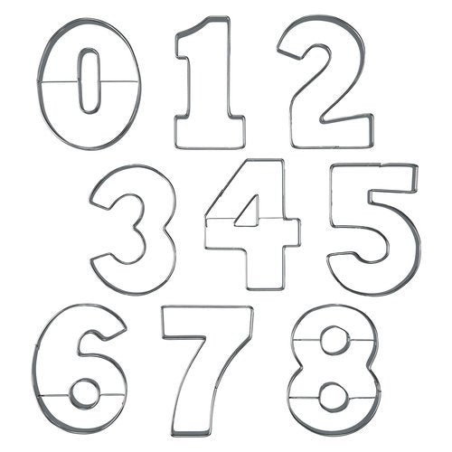 Bakerpan Stainless Steel Number Cookie Cutter Shapes, Set of 9 Large 3.5 Inch Numbers with Bonus Dough Cutter