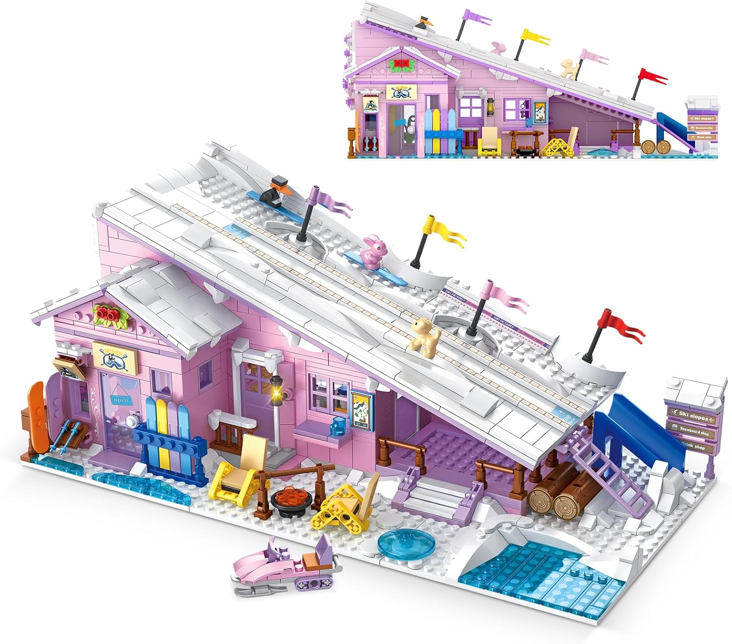 Skiennix Pink Girls Ski Resort House Building Set - 1042 PCS Educational Toy for Ages 8-12