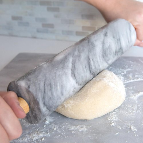 Fox Run Polished Marble Rolling Pin - 10-Inch Barrel with Wooden Cradle | Elegant White Design