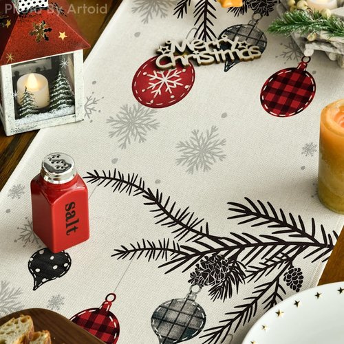 Artoid Mode Christmas Table Runner - Red Pine Trees Design | 13x72 Inch Winter Holiday Decor