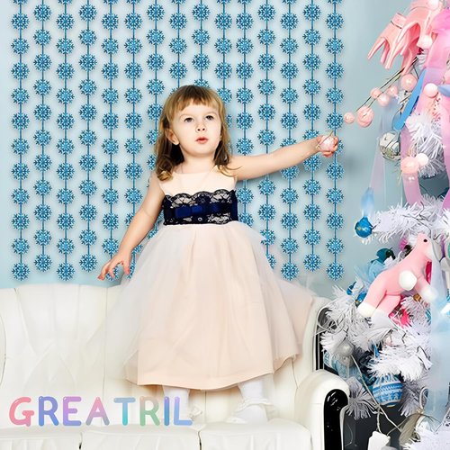 GREATRIL Silver Blue Snowflake Fringe Curtain - Sparkling Winter Onederland Backdrop | 3.2ft x 6.5ft - 2 Pack