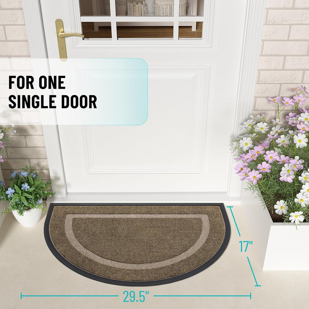 OLANLY Half Circle Door Mat - Waterproof All-Season Welcome Mat | Sturdy Natural Rubber, 29.5x17, Brown