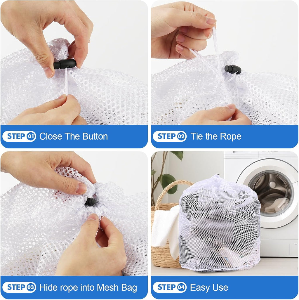 Skiennix Jumbo Mesh Laundry Bags - 3Pcs Set for Delicates, Bed Linen & Toys | Sturdy Drawstring Closure (XXL 28 x 26 Inches)