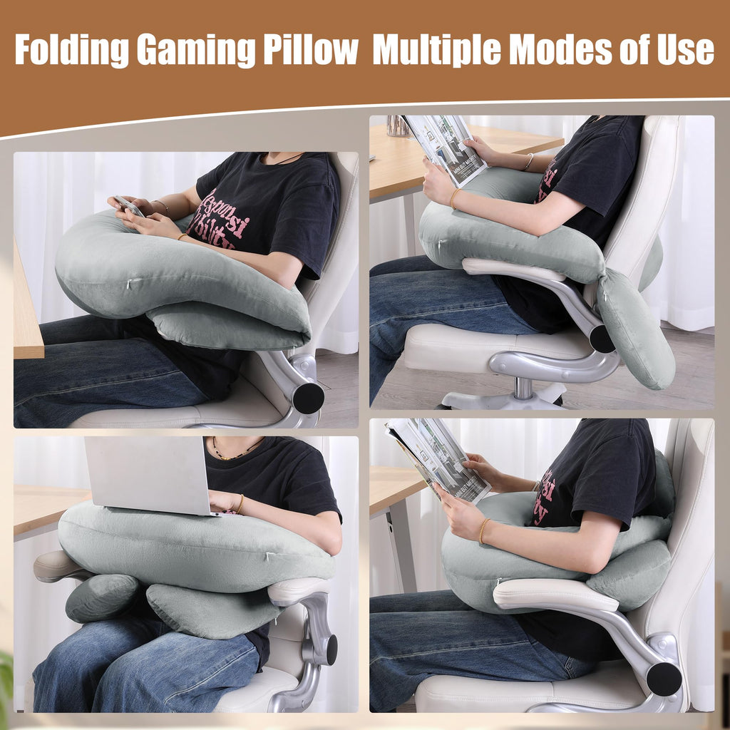 MABOZOO Bed Reading Pillow for Gaming, Gaming Pillow for Sitting with Arms in Bed, Sofa, Back Cushion Bedrest Cushion for Reading, Working, Playing (Grey)