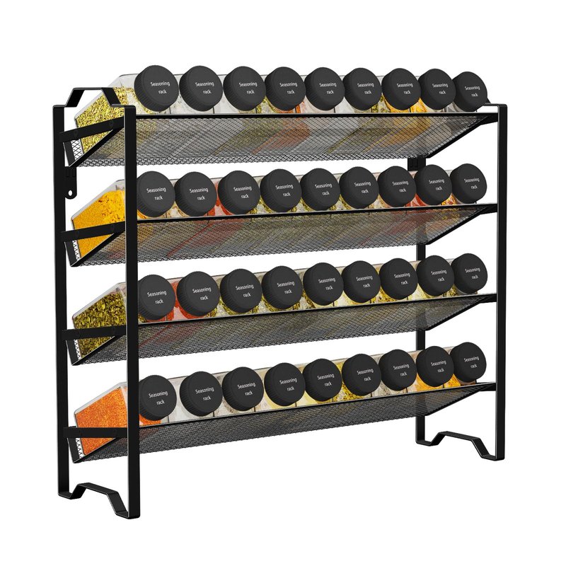Simple Trending 2 Pack 4 Tier Spice Rack Organizer,Stackable Kitchen Counter Shelves,for Cabinet,Countertop,Pantry, Door or Wall Mount, Metal Mesh,Jars not Included, Black