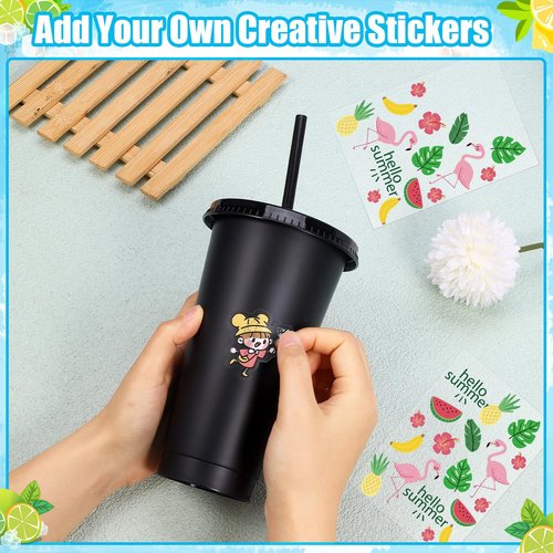 24 Pack Plastic Tumblers with Lids and Straw, Reusable Cups with Lids and Straws Colorful Cups for Cold Drink Iced Coffee, Plastic Tumbler Bulk for Party Birthday Gifts (24 oz, Stylish Colors-Black)