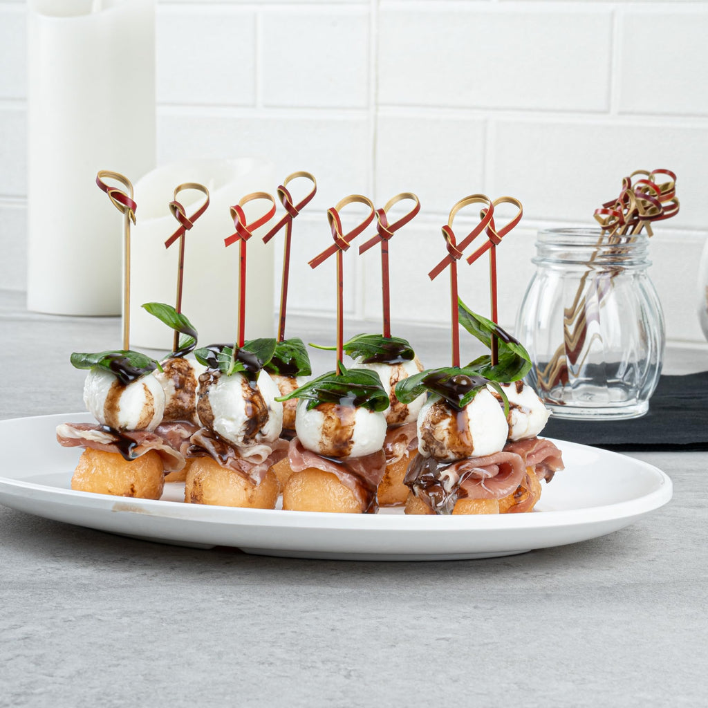 4 Inch Appetizer Picks, 1000 Knotted Knot Skewer Picks - Looped Knot, For Food Or Drinks, Brown Bamboo Cocktail Skewers, Twisted End, Looped End - Restaurantware