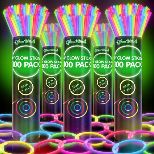 Glow Sticks 500 Pack - Ultra Bright Halloween Glow in the Dark Party Supplies | 8-Inch Party Favors with Bracelets & Necklaces