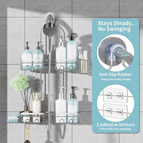 KEGII Hanging Shower Caddy - Rustproof Organizer with Soap Dish & Toothbrush Holder | Silver