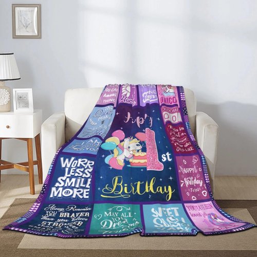 One Year Old Girl Birthday Gifts - Ultra Soft Blanket for 1st Birthday Girl Gifts,Present for One Year Old Baby Girl Celebration Fleece Throw Blanket 50"x40"