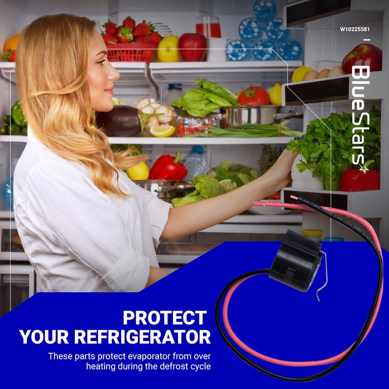 W10225581 Refrigerator Bimetal Defrost Thermostat by BlueStars - Compatible with Whirlpool Kenmore - Replaces WPW10225581 PS11750673 AP6017375 2188824 2321799 W10260437 - PACK OF 4