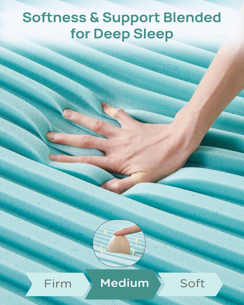 Releep 2 Inch Cooling Gel Memory Foam Mattress Topper King Size, 5-Zone Back Pain Relief Bed Topper, Orthopedic Pressure Relief Mattress Pad, Wave and Cube Ventilated Design, CertiPUR-US Certified