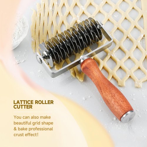 WarmHut Pastry Lattice Roller Cutter, Stainless Steel Dough Cutter Wheel with Wood Handle, Time-Saver Baking Tools for Beef Wellington Pie Crust Pizza Bread, JKUS20408