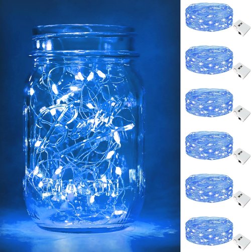 Btfarm 6 Pack Fairy Lights - Battery Operated 20 LED Twinkle Lights | Waterproof Silver Wire, Blue